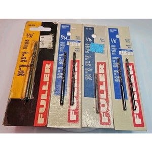 Lot Of 4 Vintage Fuller Metal/Wood High Speed Steel Bits 1/16" 1/8" 5/32" 9/64"